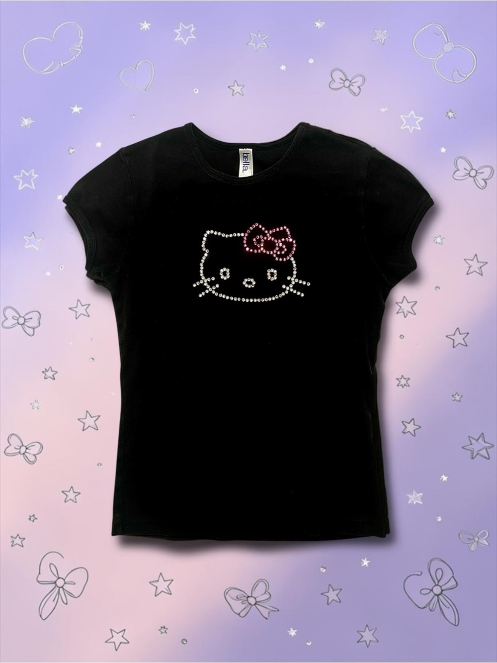 Bella Women’s Small Black Rhinestone Hello Kitty Tee
